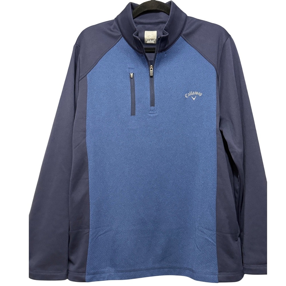 Callaway Mens Blue Quarter Zip Golf Pullover Textured Performance Jacket Large